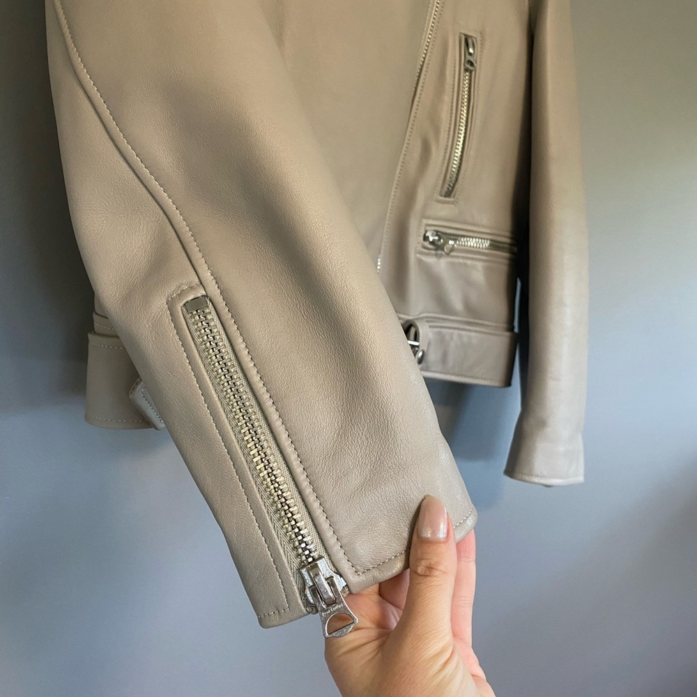 Acne Studios Merlyn Oversized Leather Moto Jacket 38 Dove Gray Lamb Leather - Picture 9 of 16